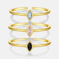 FUAMAY Unisex Adjustable Open CZ Rings Gold Plated Onyx Marquise Stone Jewelry for Wedding & Party Ladies & Gentleman