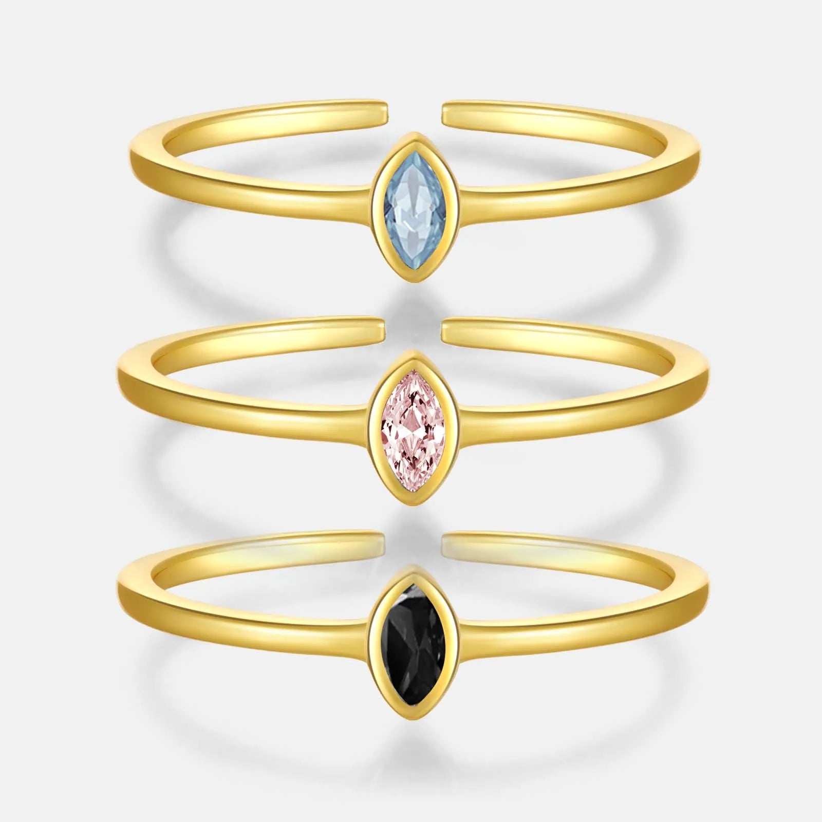 FUAMAY Unisex Adjustable Open CZ Rings Gold Plated Onyx Marquise Stone Jewelry for Wedding & Party Ladies & Gentleman