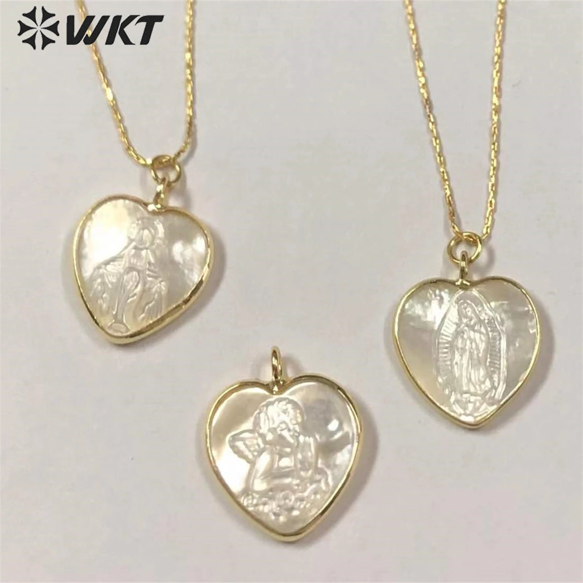 WT-JN162 Virgin Mary Fashion Heart Shape Real Gold Seashell Necklace Christian Religious Necklace Marine Life Jewelry