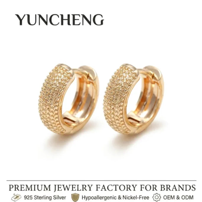 Yuncheng 18K Gold Plated Trendy 10MM Hoop Earrings with Multi Small Dot Beads 925 Silver Fine Jewelry for Women Perfect Gift