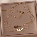 SC Korean 24K Real Gold Snake Chain Necklace Stainless Steel Heart Choker Necklace Multi Layer Love Heart Charm Necklace