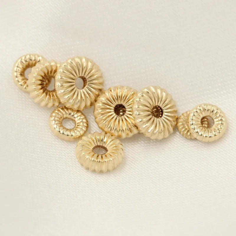 Permanent Flat Loose Beads Patterned 14K Gold Filled Spacer Beads for Jewelry Making
