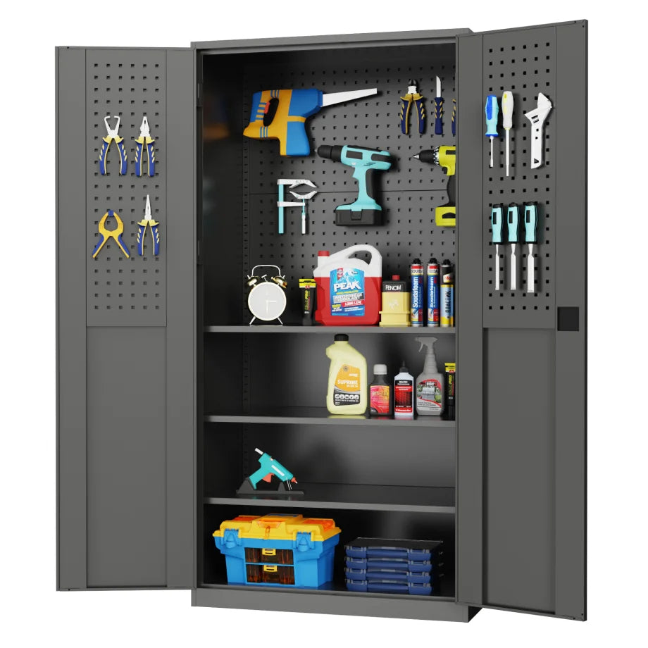 Heavy Duty Tool Cabinet with Double Door Metal Tool Storage Garage Cabinets with Hanger for Workshop