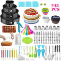 243 PCS Plastic Cake Decorating Supplies Kit with Pastry Tools Piping Tips Cake Nozzles Turntable Stand & Tip Molds Set