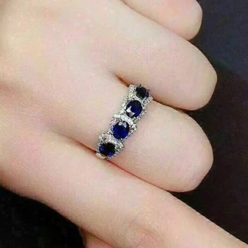 CAOSHI OEM Exquisite Oval Blue Crystal Cubic Zirconia Finger Rings for Elegant Engagement Fashion Silver Plated Rings for Women