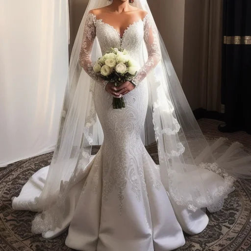 S0240G 2026 Custom Made Lace Mermaid Wedding Gown Bride Vestido De Noiva With Chapel Train Printed Technique Ball Gown Dresses