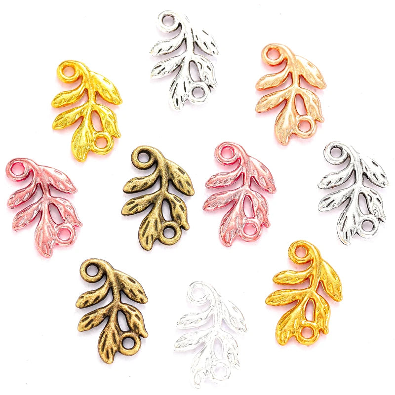 100pcs/bag Double Hole Small Leaves Charms for Necklace Pendant Bracelet DIY Jewelry Making Handmade Crafts 10*14.5mm Q388
