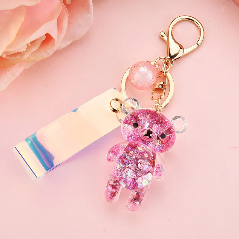 Acrylic Clear Keychains Crystal Bear Creative Pendant Resin Keychain Liquid Pig Key Chain