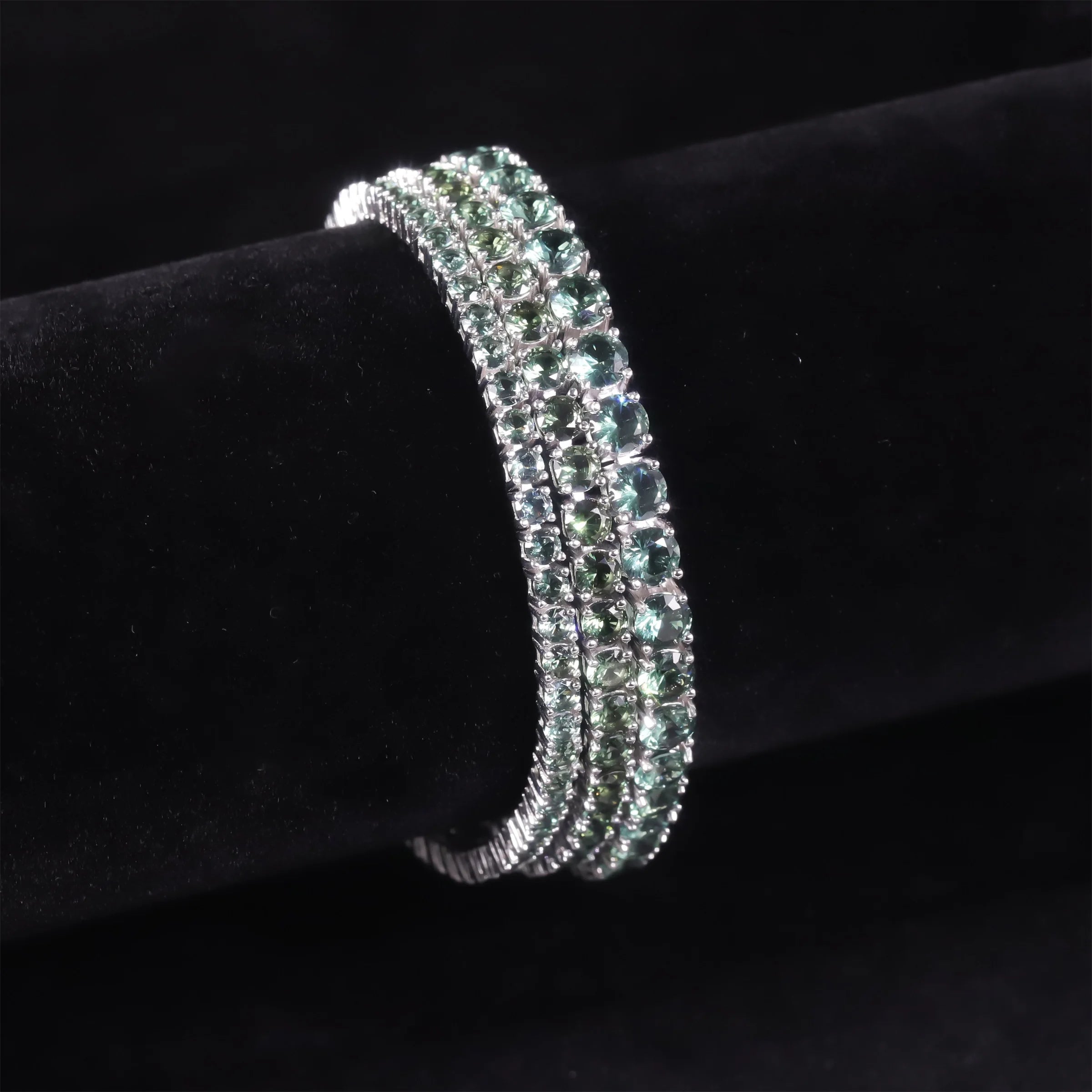 5MM 7.5IN 11.2g 925 Sterling Silver Women Classic Rhodium Plated Lab Grwon Green Spinel Tennis Bracelet for Daily Wear