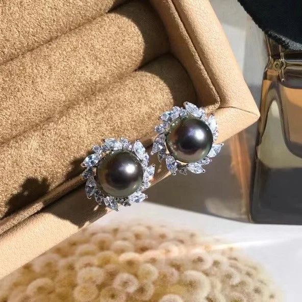E395 8-10mm DIY Natural  Freshwater Pearl Charm Earrings Mounting Accessory 925 Sterling Silver Gold Plated  Jewelry for Women