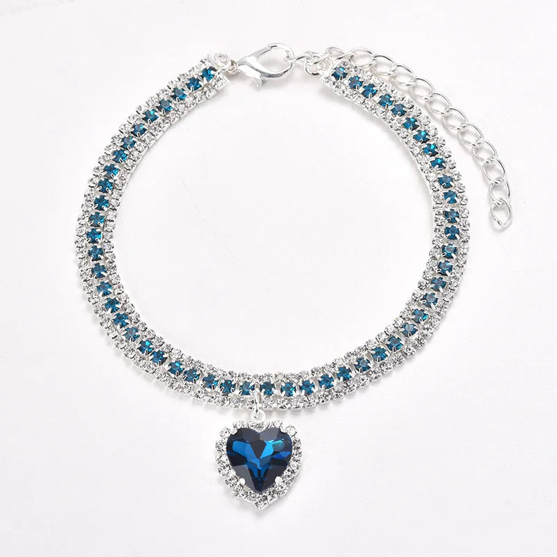 Fashion Bling Bling Cat Dog Paw Prints in Heart Shaped Crystal Pendant Necklaces
