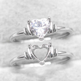 Semi Mount 6*6/8*8mm Sterling Silver Ring Heart Shape Empty Frame Blank Support Setting S925 Base Without Center for DIY Inlay