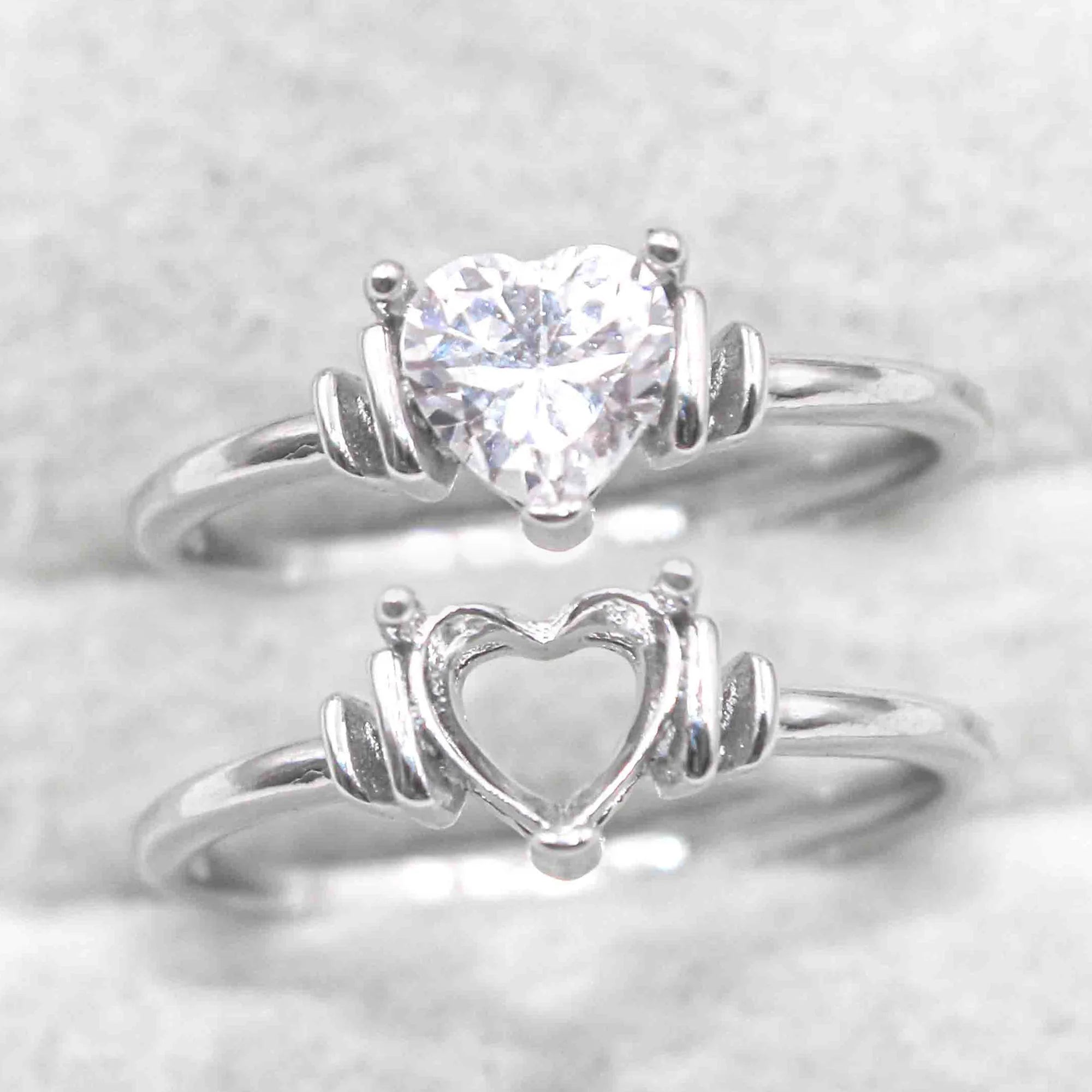 Semi Mount 6*6/8*8mm Sterling Silver Ring Heart Shape Empty Frame Blank Support Setting S925 Base Without Center for DIY Inlay