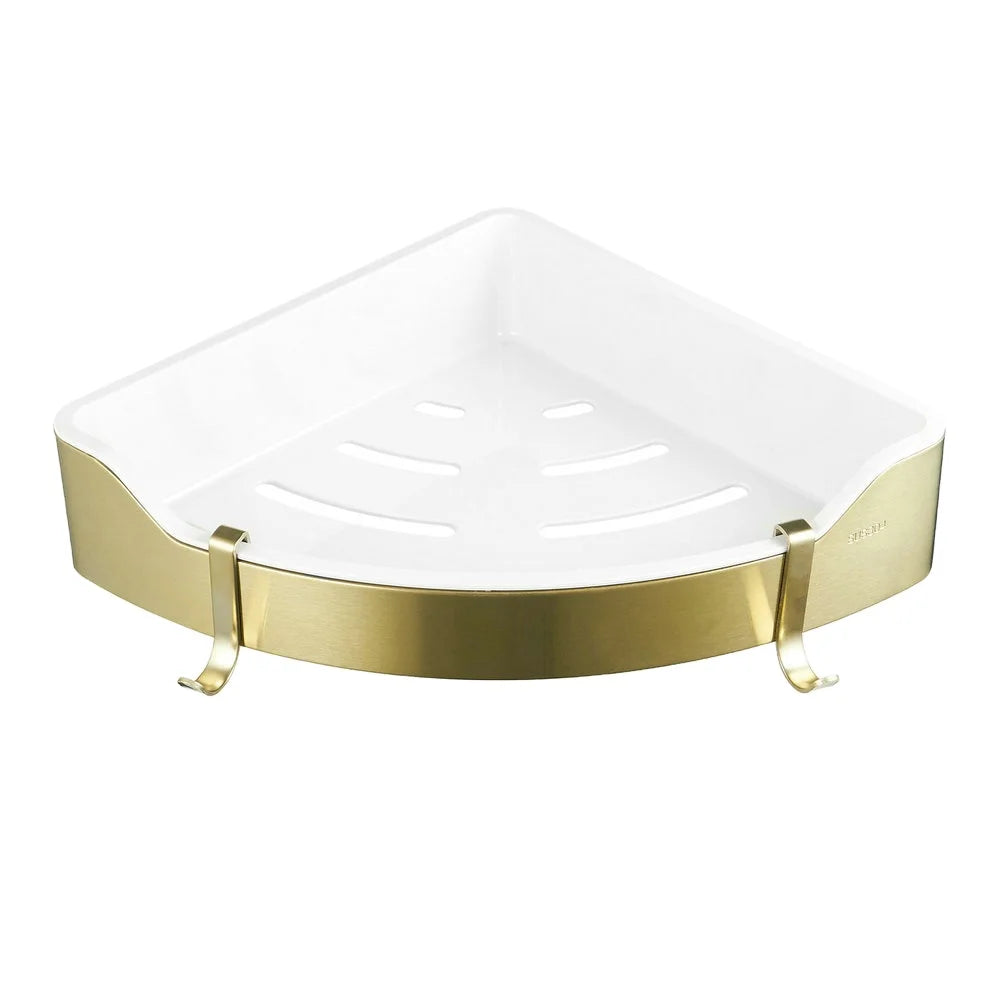 Beelee Stainless Steel 304 Bathroom Corner Shelf Wall Mount Brush Gold Shampoo Shower Rack