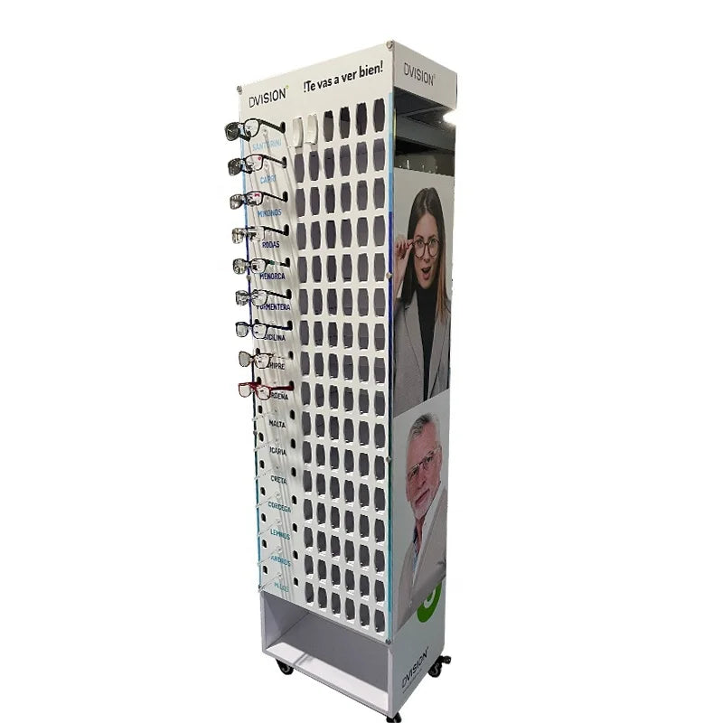 Fashion Retail Store Optical Shop Furniture Wooden Sunglasses Eyewear Frame Eyeglasses Display Stand Rack with Wheels