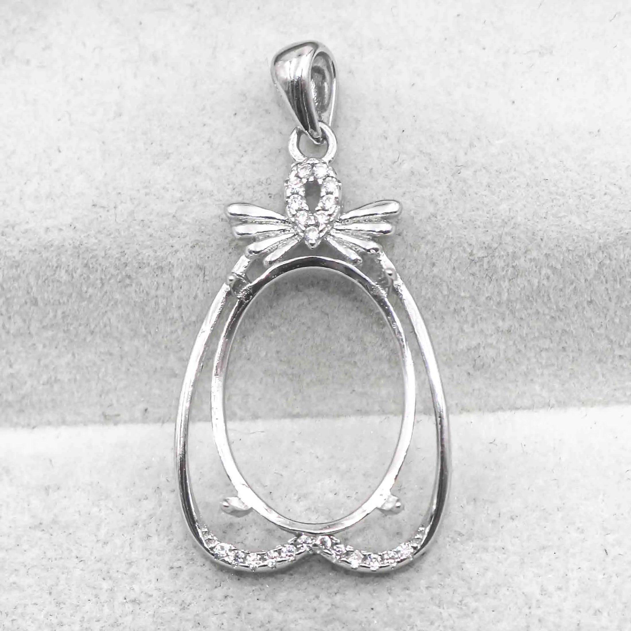 Sterling Silver 13*18mm Semi Mount Pendant Empty Frame Blank Support Setting S925 Base Holder Without Center Stone for DIY Inlay
