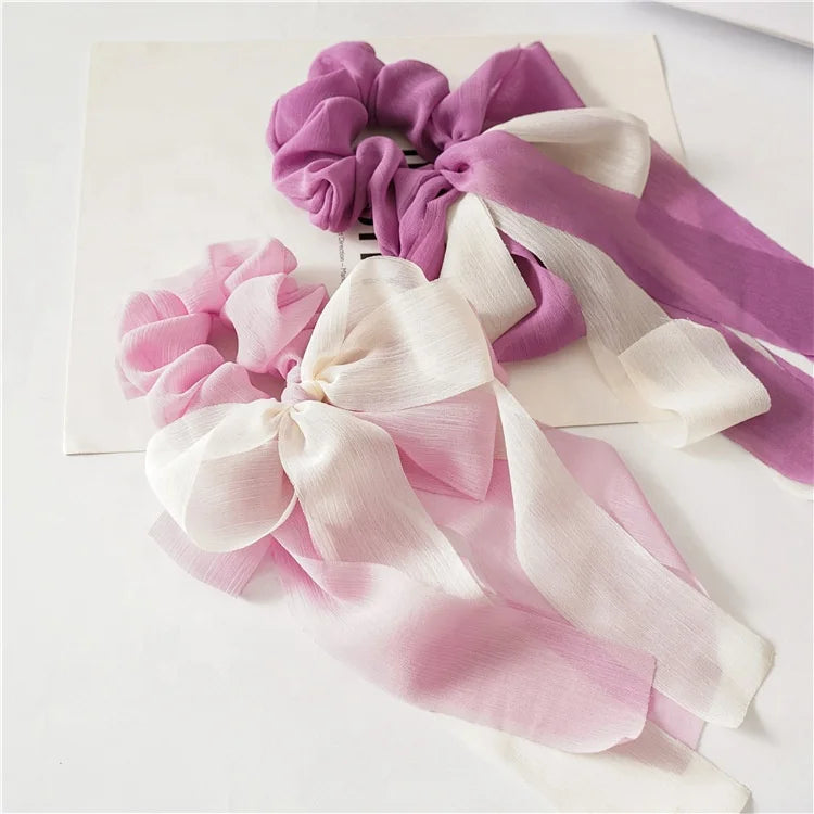 MIO New Ribbon Bow Hair Tie Large Intestine Elastic Hair Bands for Women Romantic Purple Elastic Hair Rubber Bands