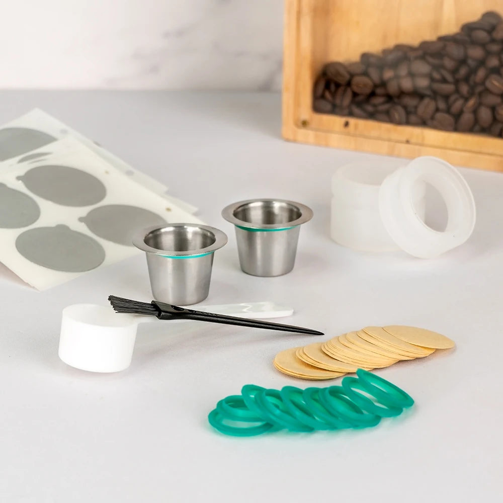 1SET Reusable Capsules With Foil Seals Filling Tool Filter Papers Compatible With Nespresso OriginalLine