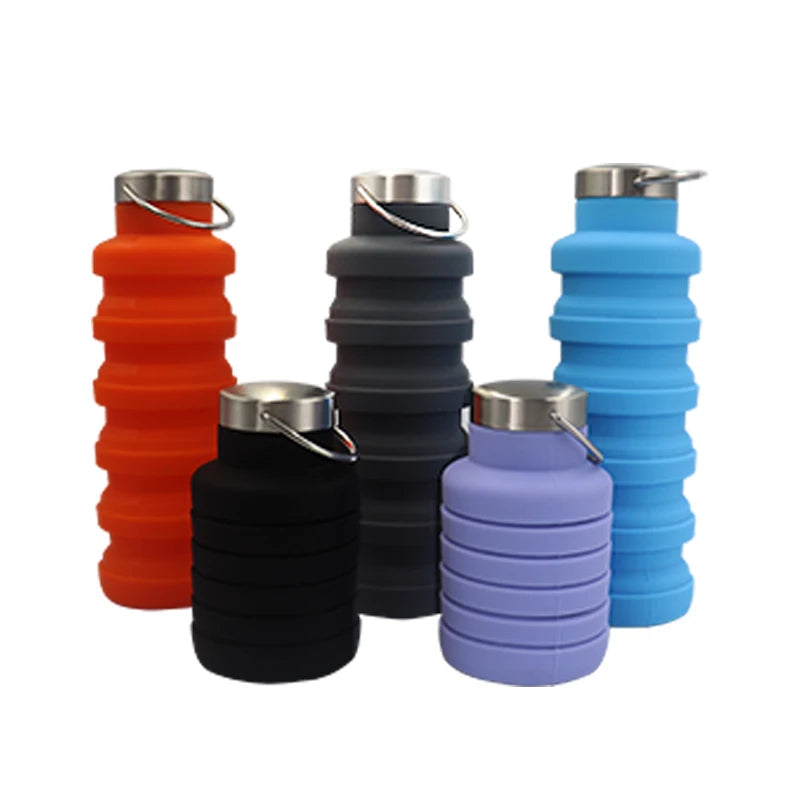 Food Grade 500ML Outdoor Silicone Collapsible Water Bottle Portable Leakproof Water Bottle With Cycling Gym Camping Water Bottle