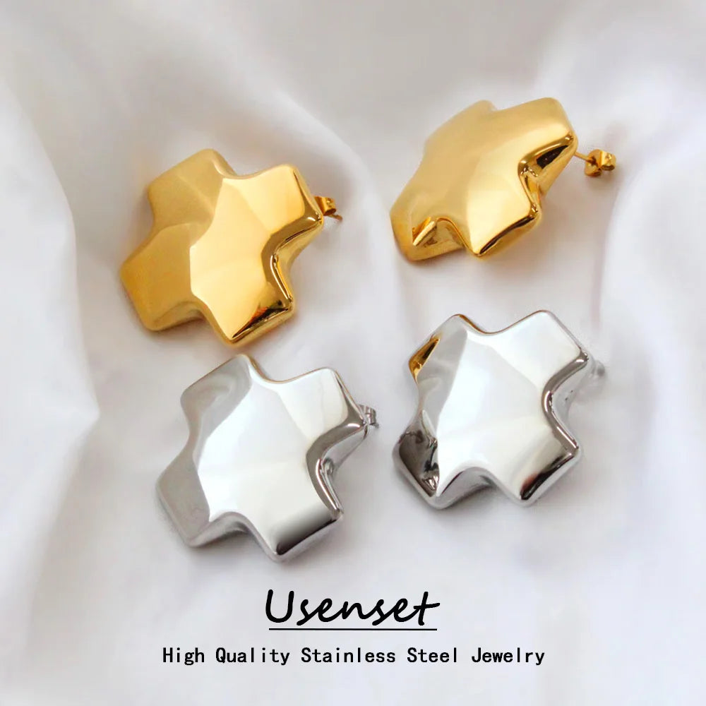 Polished Hollow Cross Stainless Steel Jewelry Set Fashion Women's Exaggerate 18K Gold Plated Daily Accessories