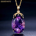 Hot Sale Women Water Drop Purple Gemstone 18k Gold Necklace Luxury Natural Amethyst Pendant Necklaces Jewelry