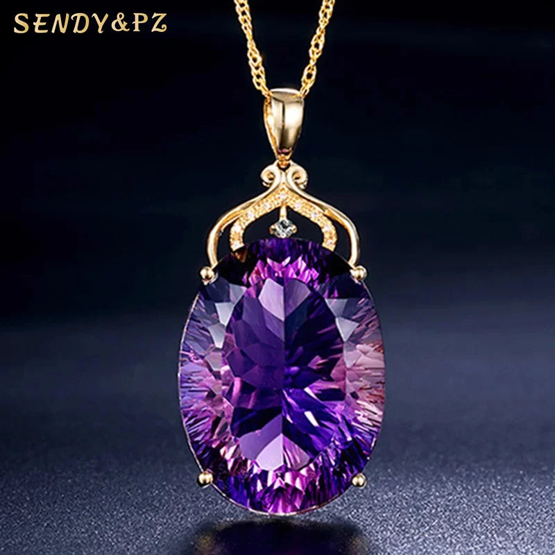 Hot Sale Women Water Drop Purple Gemstone 18k Gold Necklace Luxury Natural Amethyst Pendant Necklaces Jewelry