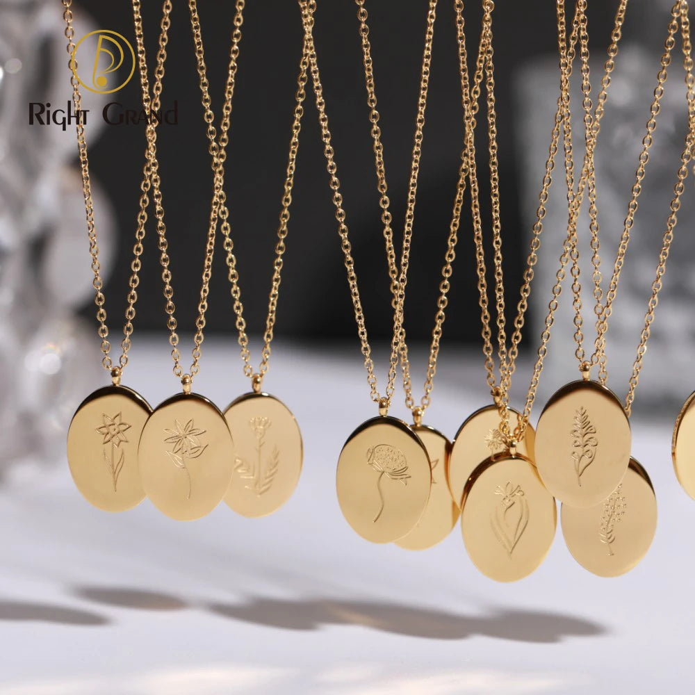 Fashion Jewelry Manufacturer Stainless Steel 18K Gold Plated Birthday Month Flower Necklace for Women