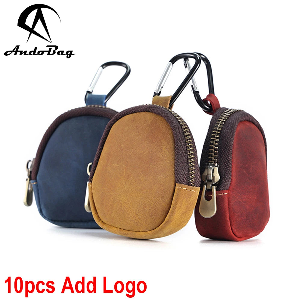 AndoBag Coin Purses for Unisex Men Women Vintage Genuine Cow Leather Small Wallet Zipper Storage Bag Key Holder 157