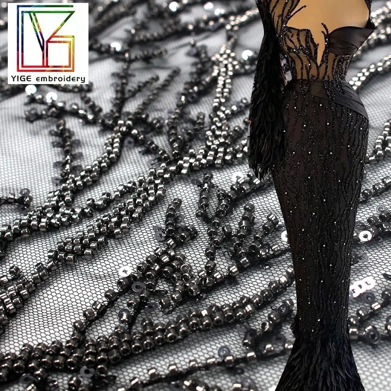 New French Bridal Tulle Beaded Fabrics With Luxury Beads and Shiny Sequins Mesh Lace for Party Dress