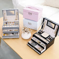 Large Luxury PU Leather Jewelry Box Organizer with Mirror Drawer Ring Earring Necklace Jewellery Storage Case for Girls