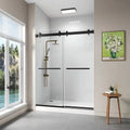 Modern Frameless Shower Glass Doors 60"x74" Tempered With Matted Black Sliding Hardware Square Style For Apartment Use
