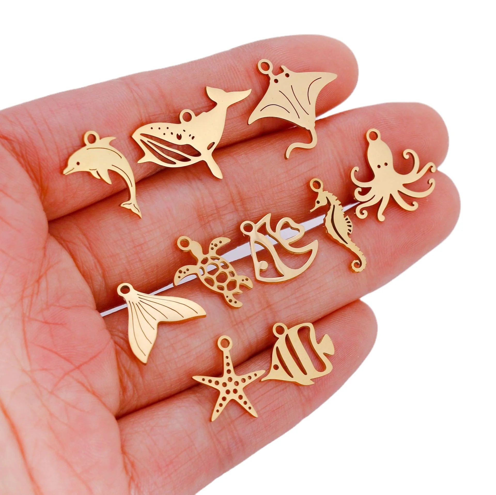 Stainless Steel Ocean Series Fishtail Dolphin Whale Devil Fish Tropical Fish DIY Bracelet Necklace Jewelry Charms