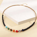 Fashion Simple Collarbone Chain Natural Volcanic Stone tiger Eye Beaded Necklace 7 Chakra Reiki Healing Crystal Beads Necklace