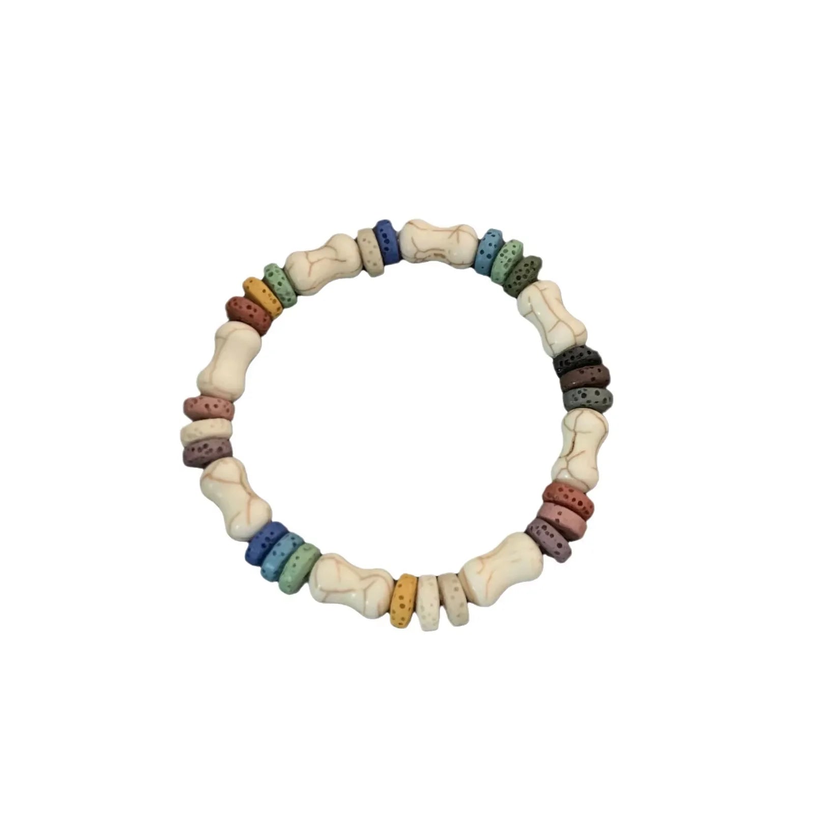Trendy Colorful Volcanic Stone Bracelet Cute Dog Bone  Women's Couple Bracelet Accessories for Gift