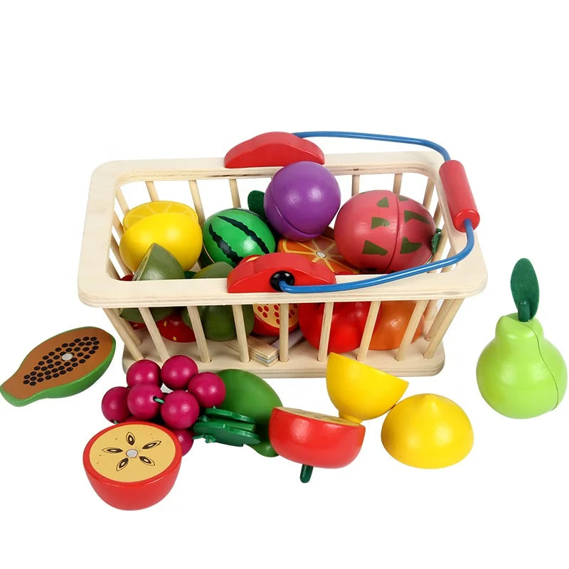 Children Wooden Educational Role Pretend Play Fruit & Vegetable Cutting Toys for Kids