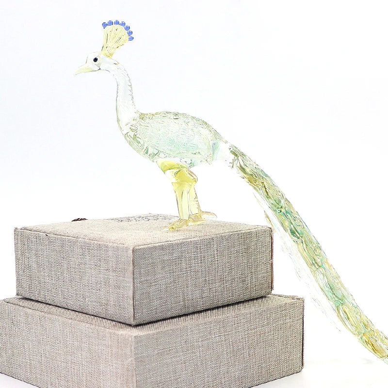 Home Decor Gifts Handmade Murano Lampwork Crystal Decoration Animal Glass Peacock Figurine