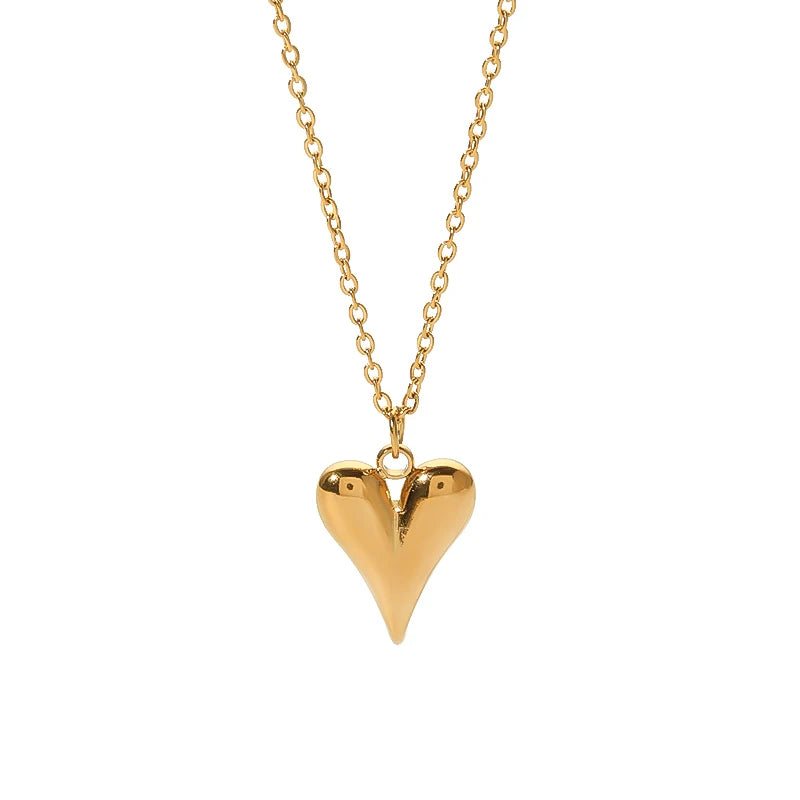 Cute Stainless Steel 18K Gold Plated Dainty Heart Pendant Necklace Tarnish Free Trendy Women's Fashion Jewelry