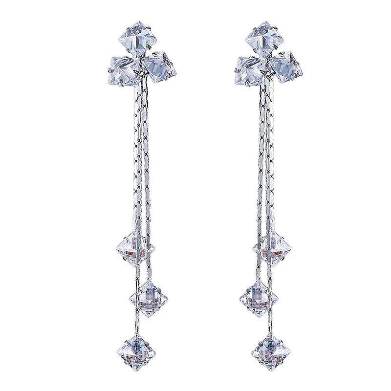 Hot New Fashion Silver Long Fringed Earrings for Women Cute Statement Jewelry for Engagement Wedding Anniversary & Party Gift