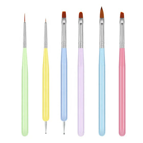 New Nail Art Tool Double Head Macaron Candy Color Wood Angled Liner Gel 6pcs Nail Brush Set