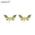 LUOTEEMI New Design Colorful Micro Diamond Stud Fashion Accessory Lady Jewelry Dragonfly Earring Ready to Ship Jewelry