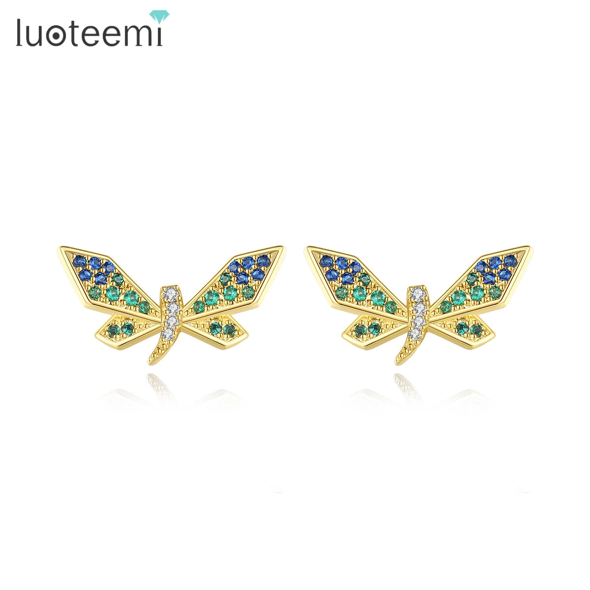 LUOTEEMI New Design Colorful Micro Diamond Stud Fashion Accessory Lady Jewelry Dragonfly Earring Ready to Ship Jewelry