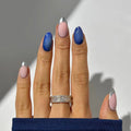 Custom Blue and Silver Combo Chrome Design Luxury Artificial Fingernails Wholesale Almond Soft Gel French Winter Press on Nails