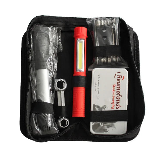 RTS Inflator Air Pump Wrench Light Bicycle Tire Repair Multi-Functional Canvas Iron Black Tools Kit Set Screwdriver Equipment
