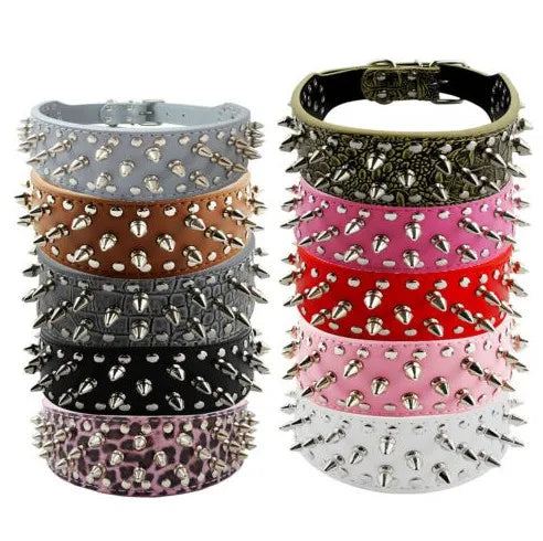 Wholesale 2023 Hot Sale Quality Durable Spike PU Leather Silver Black studded Rhinestone Dog Collar Studs
