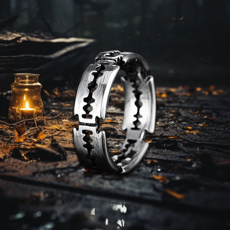 316L Stainless Steel Retro Minimalist Ring Blade Shape Punk Style Silver Plating Claw Setting Rock Jewelry Gift
