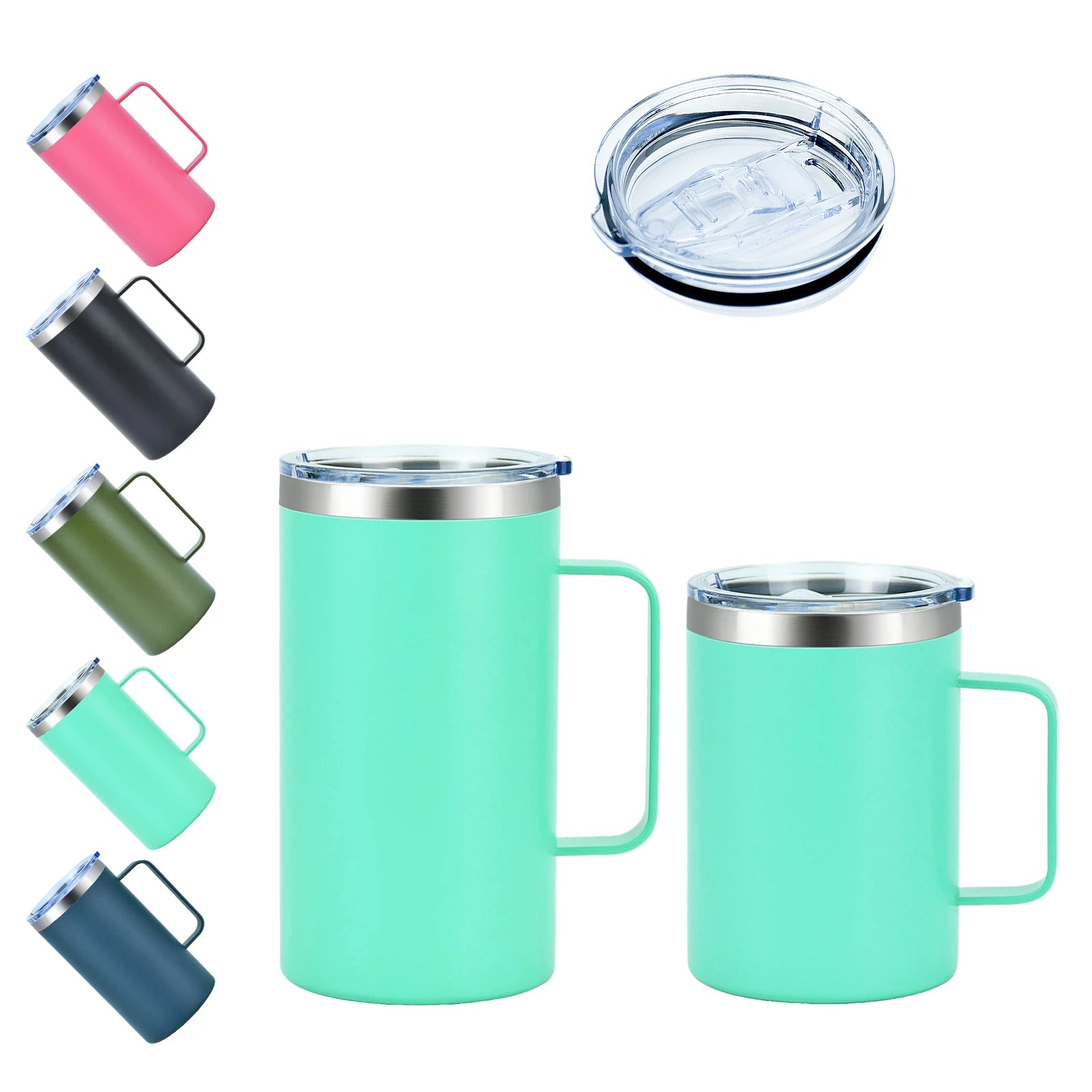 Reusable 22oz Home Mug Double Wall Stainless Steel Insulated Coffee Tumbler with Handle and BPA Free Lid for Milk Coffee