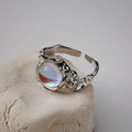 925 Sterling Silver Vintage Moonstone Women Girls Ring Natural Gemstone Finger Ring