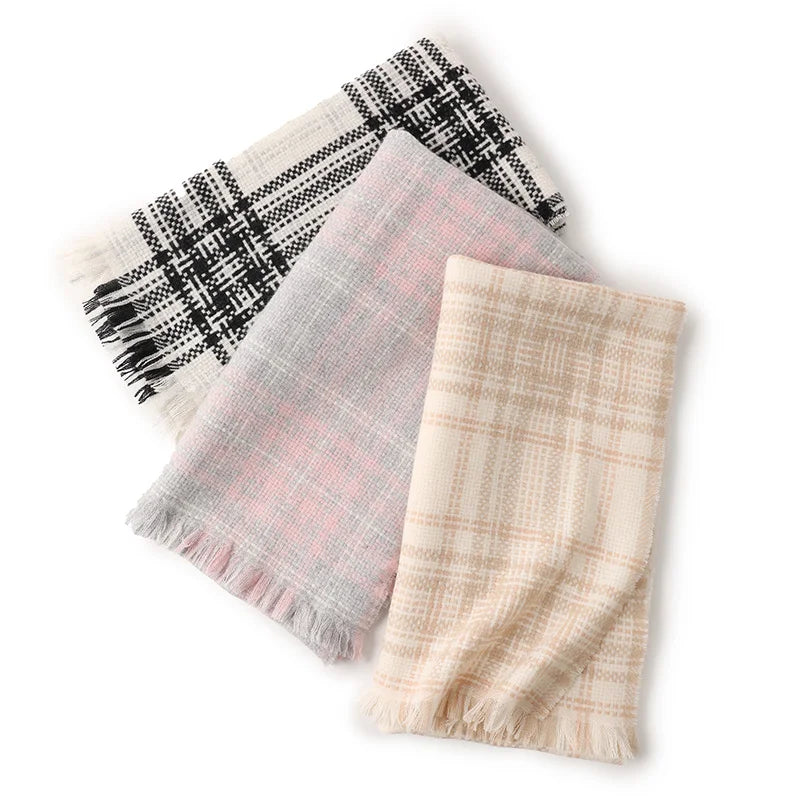 Inner Mongolian 100% Wool Tartan Scarf Heavyweight  Luxury Fashion Women Plaid Wool Checker Scarves Shawl Clearance Sale