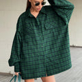 Enyami Autumn Spring Loose Blouses Women Casual Leisure Plaid Printed Oversized Long Sleeves Shirts Ladies Loose Tops Shirts