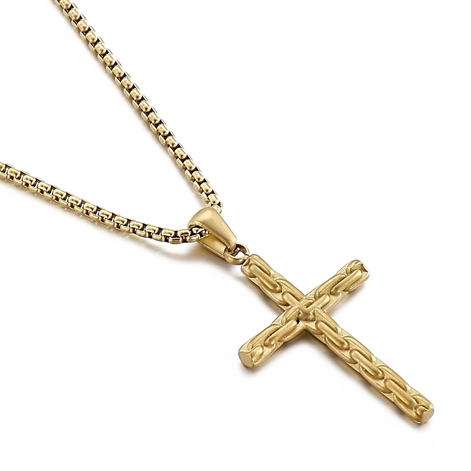 KALEN Personality Punk Box Chain Brushed Cross Pendant Men Charms Stainless Steel Jewelry Necklace
